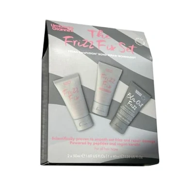 Image of Umberto Giannini The Frizz Fix Travel Hair Set for Dry &amp; Damaged Shampoo 50ml, Conditioner 50ml and Heat Protection Blow Out Cream Vegan Kertain Bond Repair Frizzy