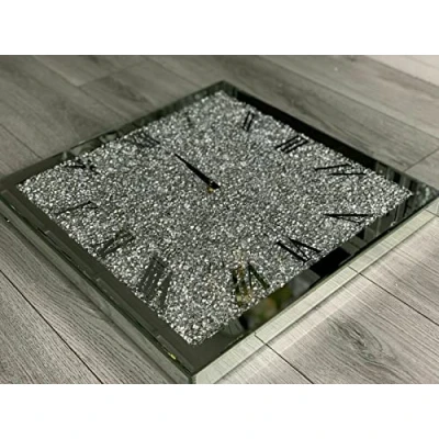 Image of Biznest New Full Crushed Diamante Dial Square Wall Clock Glass Large Home Living Room Decoration (35Cm X 35Cm)