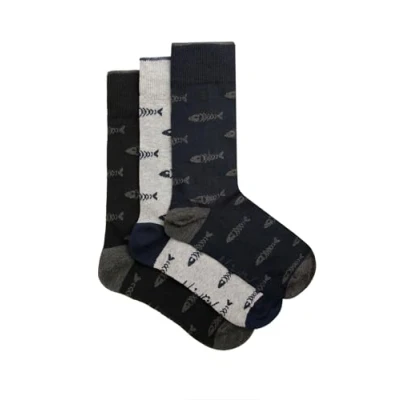 Image of Weird Fish Ronan Branded Bones Socks 3 Pack Grey Size 7 11