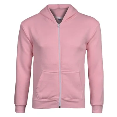 Image of True Face Kids Zipper Hoodie Top Youth Long Sleeve Casual Hoody Girls Boys Unisex Zip Up Sweatshirt (Baby Pink No Cord,11 12 Years)