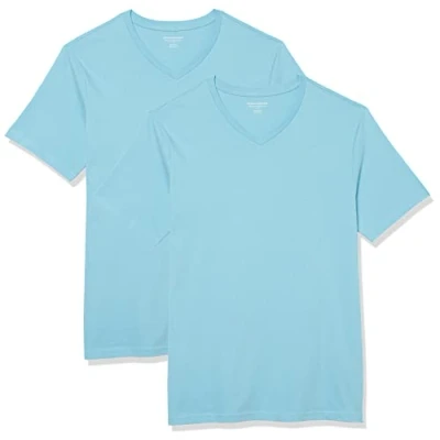 Image of Amazon Essentials Men&#039;s T Shirt Slim Fit Short Sleeved V Neck, Pack of 2, Aqua Blue, XXL