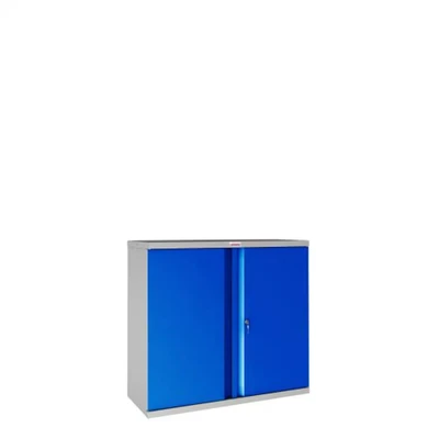 Image of Phoenix Safe Company SCL0891GBK 2 Door 1 Shelf Steel Storage Cupboard SCL Series Key Lock Grey Powder Coated Finish, Blue Doors 187 Litres 22kg