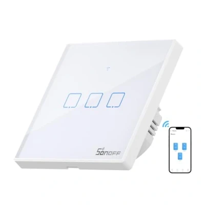Image of SONOFF Smart Light Switch, WiFi Touch Switch Wall Works with Alexa and Google Home, APP Remote Control &amp; 433MHz RF Control, Neutral Wire Required, White, 3 Gang T2EU3C