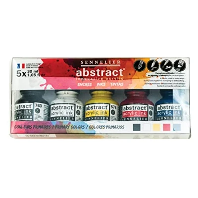 Image of Sennelier Abstract Acrylic Ink Set, Includes 5 30ml Bottles of Ink, Primary Colors (10 134220 00)