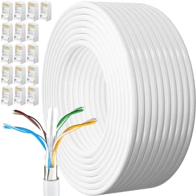 Image of Ethernet Cable 80m, Cat 6 Bulk Internet 80 Meters, Shielded FTP 23AWG External Lan Extra Long High Speed Network Cable, Anti Jamming Weatherproof Rj45 Patch 260ft White