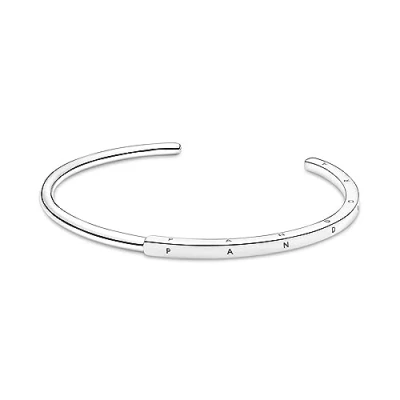 Image of Pandora Signature I D sterling silver open bangle, 2