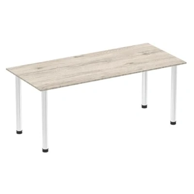 Image of Impulse 1800mm Straight Table Grey Oak Top Chrome Post Leg