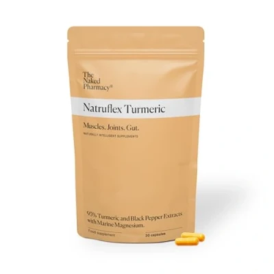 Image of The Naked Pharmacy Natruflex Joint &amp; Muscle Pain Relief Aids Sports Performance Natural Turmeric and Black Pepper Capsules High Strength No Additives Vegan 30