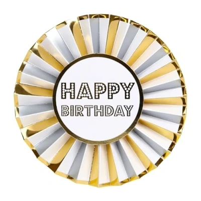 Image of Talking Tables Happy Birthday Badge With Shiny Gold Design for Girls or Boys, Adults, Pin Decoration Award Button