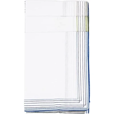 Image of KAV Pack of 10 Men&#039;s Polycotton Handkerchief with Imprinted Border Detail 36x36 CM Multifunctional Large Pocket Squares Hankies for Men