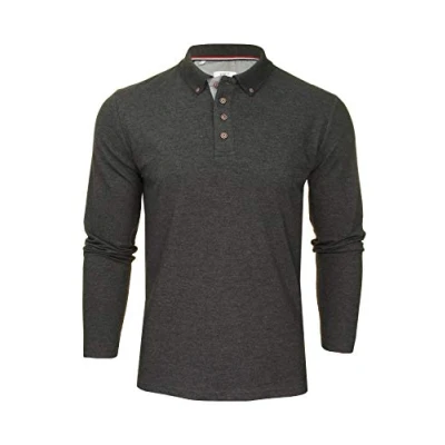 Image of Xact Men&#039;s Long Sleeved Polo T Shirt, 100% Cotton Pique, Slim Fit (Charcoal) S