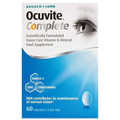 Image of Ocuvite Complete, Eye supplement Capsules, by Bausch + Lomb, Lutein and Zeaxanthin with DHA Omega 3 plus Zinc, Supports Normal Vision, Two Capsules per Day