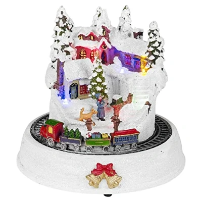 Image of URBNLIVING Christmas Scene Decoration Xmas Snowy Decor Mini Village Festive Moving Ornament