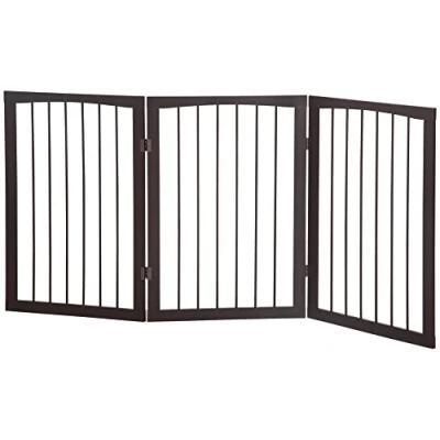 Image of PawHut 3 Panel Pet Gate Wooden Foldable Dog Fence Indoor Free Standing Safety Portable Separation Barrier Guard