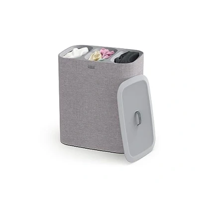 Image of Joseph Tota Trio 90 litre Laundry Separation Basket with lid, 3 Removable Washing Bags Handles Grey