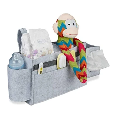 Image of Relaxdays Bag Cabin, 8 Compartments, Baby &amp; Care, Felt Bed Organiser for Hanging, HBT 23 x 43 11 cm, Light Grey, lightgrey, 23x43x11 cm