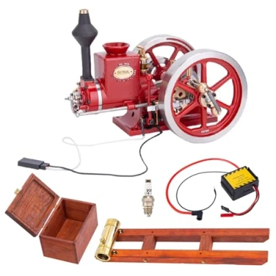 Image of Meiurlex Hit and Miss Engine Model Kit with Base Equipment Box, CDI Igniter, Spark Plug, HM 01 7cc Metal 4 stroke Horizontal IC That Works (KIT Version)