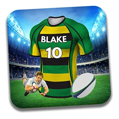 Image of AK Giftshop Personalised Gift Rugby Shirt Themed Drinks Coaster/Beer Mat Birthday Present Stocking Filler Northampton Colours