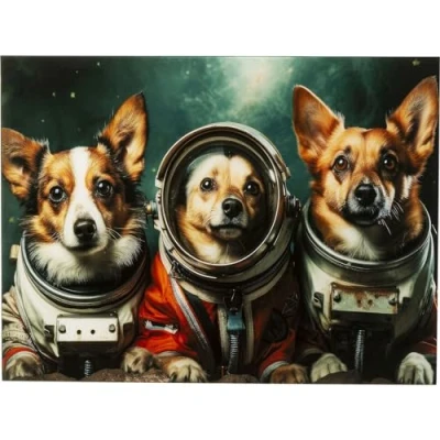 Image of Kare Design Wall Picture Astronauts Dogs, Colourful, Glass Picture, Rectangular, 4 mm ESG Safety Glass, Animal Design, Dog, Art, Bedroom, Polypropylene, 80 x 60 cm (H W)