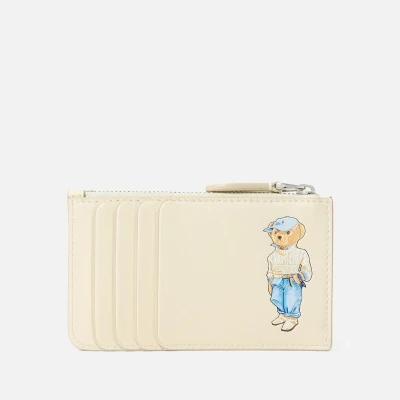Image of POLO Ralph Lauren BEAR Leather ZIP CARD CASE Wallet, Women&#039;s, Size: One Size, Ivory
