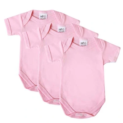 Image of Baby Bodysuits, Vests, Newborn Cotton Short Sleeved Bodysuit, British Made for Boys or Girls, 3 Pack, Pink,