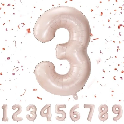 Image of Number Balloons 3,Baby Pink 3 Balloon 40 Inch Giant Helium Foil for Boys Girls Party Decor Birthday Anniversary Graduation Decorations Supplies