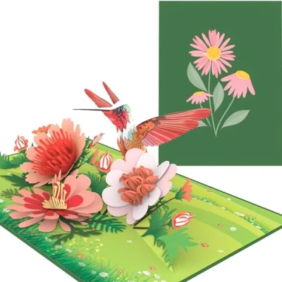 Image of PopLife Wildflower Meadow &amp; Hummingbird Pop Up Card Happy Anniversary, Flower Birthday for Mom, Valentine&#039;s Day Her, Thank You, Get Well Sister, Daughter, Grandma, Wife