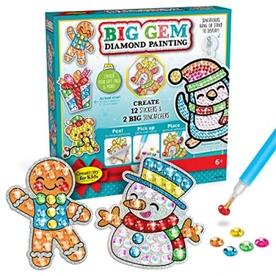 Image of Creativity for Kids Big Gem Diamond Painting Kit: Holiday Stickers and Suncatchers, DIY Christmas Crafts