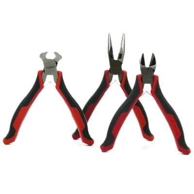 Image of INGDAUM® Set of 3 Mini Pliers 4 Inch/100 mm Side Cutters Needle Nose End Polished for Inserting, Bending and Cutting Wires Cores Even in Difficult Positions