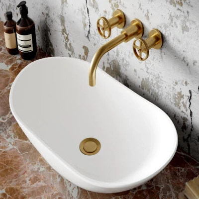 Image of Hudson Reed Revolution Brass Wall Mounted Basin Mixer