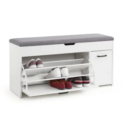 Image of Meerveil Shoe Bench with Seat, Storage and Flip up Drawer, Wooden Industrial Style for Hallway Entryway, W100 x H52 D30 cm, Grey