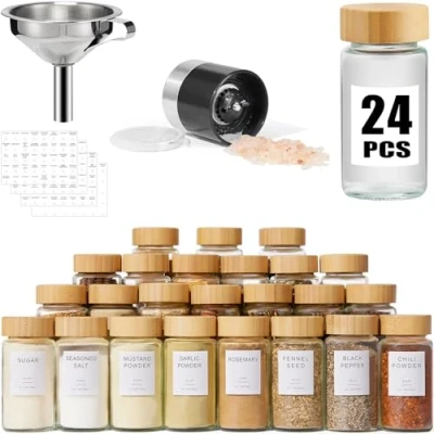 Image of Yangbaga 24PCS Glass Spice Jars set 120ml With Bamboo Lids Shaker Spices &amp; Seasoning Kitchen Storage Organisation of And Labels Stickers…