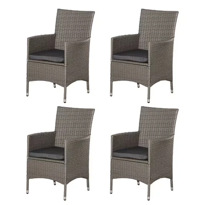 Image of Outsunny 4 Pieces Outdoor PE Rattan Dining Chairs Set with Cushion, Garden Armchair Armrests, High Backrest, Metal Frame Patio Wicker Furniture, Grey