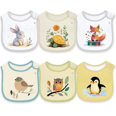 Image of Maiwamita 6 Pack Waterproof Cotton Baby Bibs for Girls Boys Drooling Eating with Snaps (multi2)