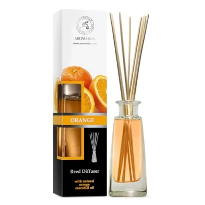 Image of Orange Reed Diffuser w/Natural Essential Oil 100ml Fresh &amp; Long Lasting Fragrance Gift Set w/ 10 Bamboo Sticks Best for Aromatherapy Spa Home Kitchen Bath Office
