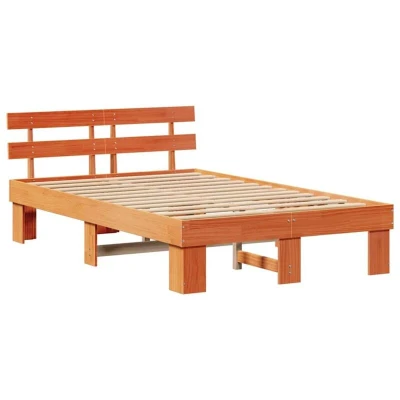 Image of vidaXL Bed Frame with Headboard Wax Brown 120x190 cm Solid Wood Pine