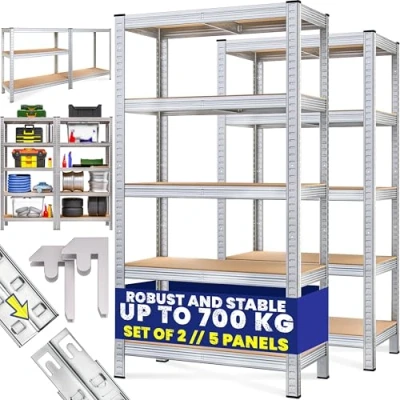Image of Deuba 2x Shelves Shelving Units Storage Unit Garage Racking 5 Tier Metal Rack Boltless Heavy Duty 170 x 75 30 cm