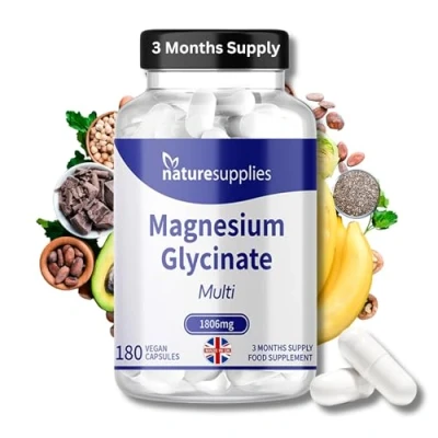 Image of Magnesium Glycinate Supplements 1806mg Vegan 180 Capsules, High Absorption Bisglycinate, Citrate, Malate &amp; Ascorbate, Strength for Sleep Support, Naturesupplies