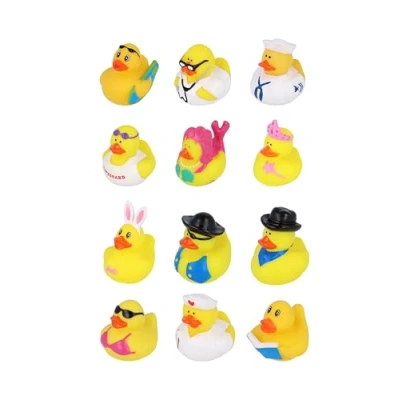 Image of Henbrandt 12 x Mini Rubber Ducks Assorted Character Designs Children’s Duckies Variety Pack Cruising Kids Bath Toys Summer Fun Paddling Pool Games Bathtub Play for Boys and Girls