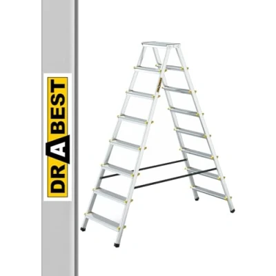 Image of DRABEST Folding Step Ladder with 8 Steps on Both Sides up to 150 kg Load Capacity TÜV Certified Household