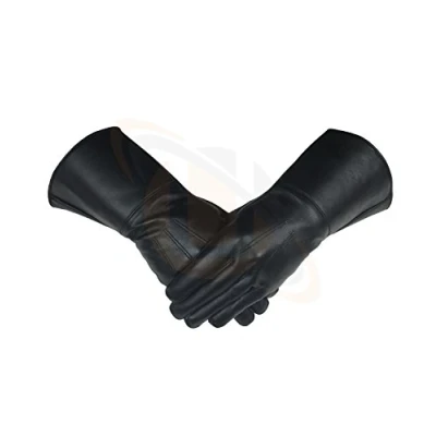 Image of Masonic Piper Drummer Leather Gauntlets/Gloves Black Soft Knight Templar (Large)