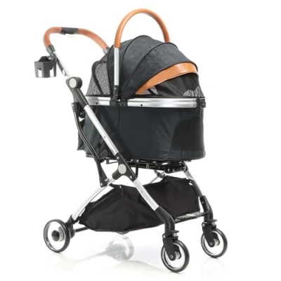 Image of Fudajo 2in1 Dog Buggy Foldable Pram Black Domestic Animals’ Pushchair with Rack Transport Bag
