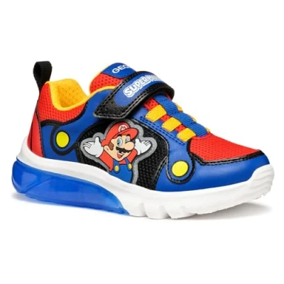 Image of Geox Light UP Nintendo Super Mario Ciberdron BOY Trainers for kids, Size: 5, Royal/red Textile/synthetics