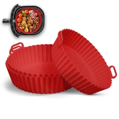 Image of Keplin Silicone Air Fryer Liners 3 Pack Non Stick Reusable Liners, Dual &amp; Tower Fryers BPA Free, Heat Resistant to 230C, Dishwasher Safe Liner