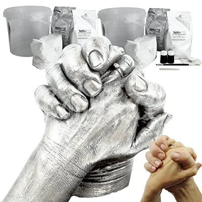 Image of BabyRice 3D Hand Casting Kits Couple Including Silver Paint Finish Makes 2 x Casts Engagement Gifts for Couples Lovely 16th Wedding Anniversary Gift