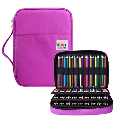 Image of BOMKEE Drawing Pencil Case 220 Slots Colored Pen Organizer Bag Portable Handy Painting Storage Stationery Pouch Waterproof Multilayer Gel Pens Watercolor Pencils Holder for Adults (Purple)