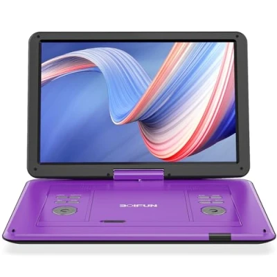 Image of BOIFUN 17.5&#039;&#039; Portable DVD Player with 15.6&quot; Large HD Swivel Screen, 6 Hours Rechargeable Battery, Support USB/SD Card/Sync TV and Multiple Disc Formats Player, High Volume Speaker, Purple