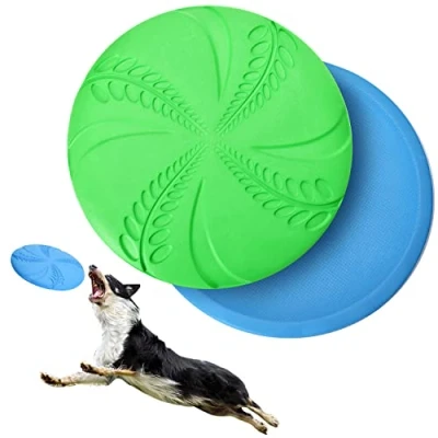 Image of Nobleza Dog Frisbee, 2 Pack Large Natural Rubber Frisbee Toy, Durable Flying Disc Saucer, Floating Lightweight Interactive Fetch Toy for Dogs Training, Diameter 20 cm, Blue &amp; Green