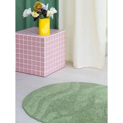 Image of RugVista Breeze bath mat, (∅ 28 &quot;) ∅ 70 cm Round, Short pile, Non slip, Modern Machine washable up to 30C, 100% Cotton, Green