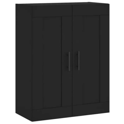 Image of vidaXL Wall Mounted Cabinet in Black Engineered Wood Storage Unit for Living Room, Bedroom or Office with Iron Handles 69.5x34x90 cm